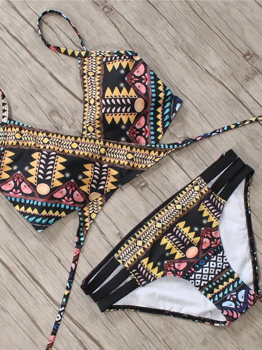 2022 Sexy Bandage Aztec Biquini String Strappy Swim Wear Bathing Suit Swimsuit Beachwear Swimwear Women Brazilian Bikini