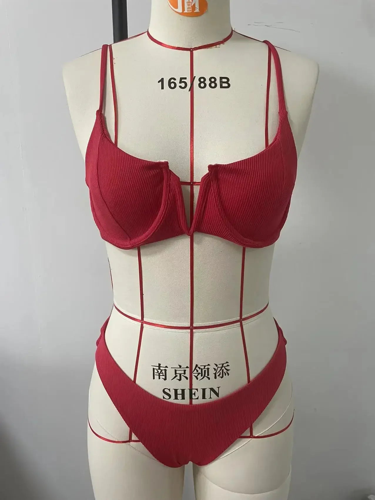 2024 Sexy Ribbed Underwired Swimsuit Women Solid Color V-neck Push Up Padded 2-piece Bikini High Cut Bathing Suit Beach Swimwear