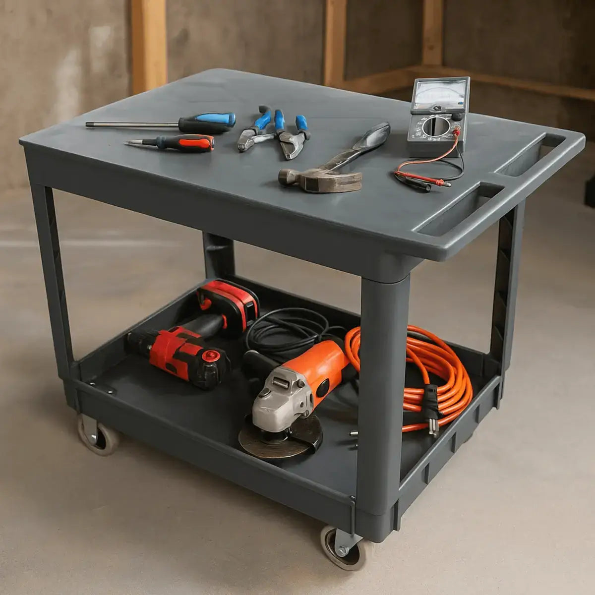 SC2500DP Heavy-Duty Utility Cart with Flat Top Shelf – 2-Tier Rolling Service Cart