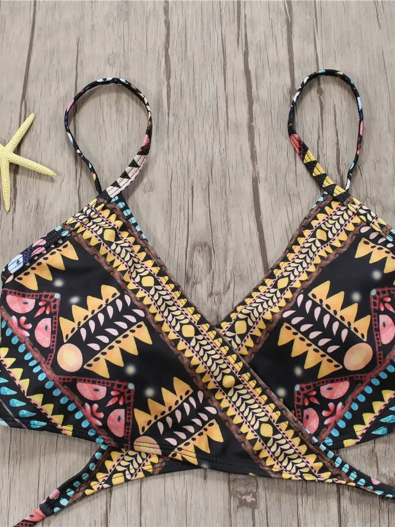 2022 Sexy Bandage Aztec Biquini String Strappy Swim Wear Bathing Suit Swimsuit Beachwear Swimwear Women Brazilian Bikini
