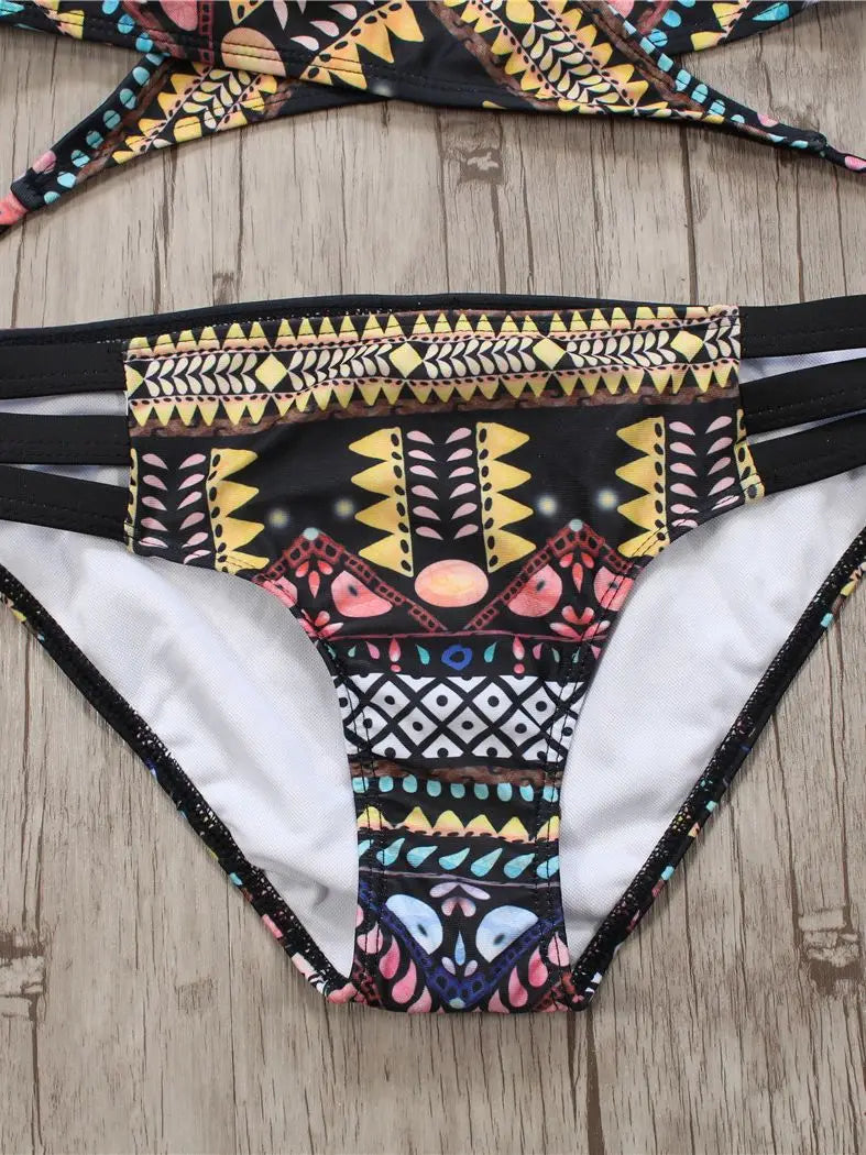 2022 Sexy Bandage Aztec Biquini String Strappy Swim Wear Bathing Suit Swimsuit Beachwear Swimwear Women Brazilian Bikini