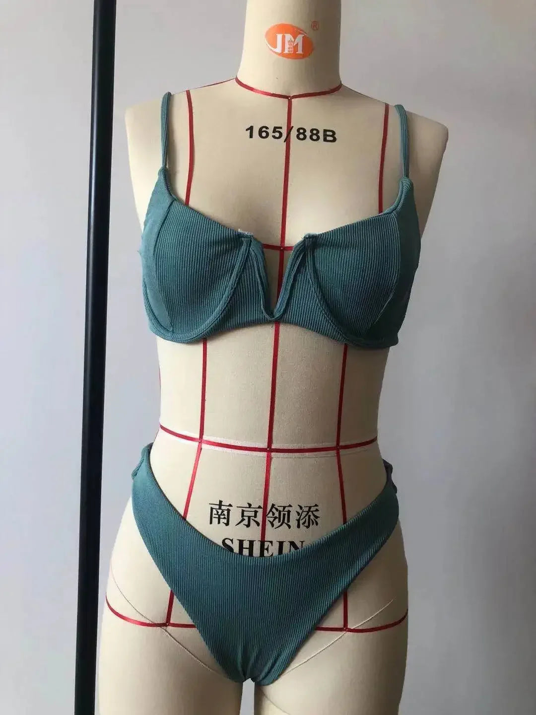 2024 Sexy Ribbed Underwired Swimsuit Women Solid Color V-neck Push Up Padded 2-piece Bikini High Cut Bathing Suit Beach Swimwear