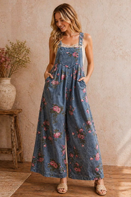 Vintage Rose Denim Overalls