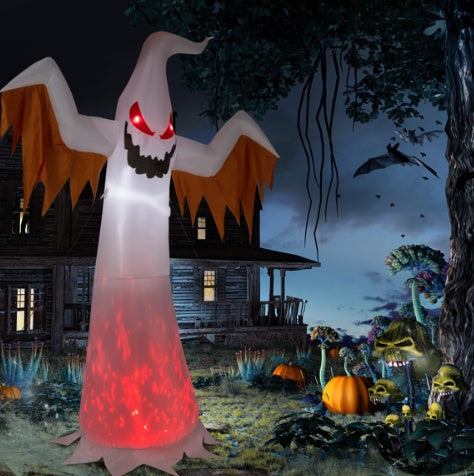 12ft 4pcs LED Lights Giant Scary Ghost Flames And Flashing Red Eyes Inflatable Halloween Decoration