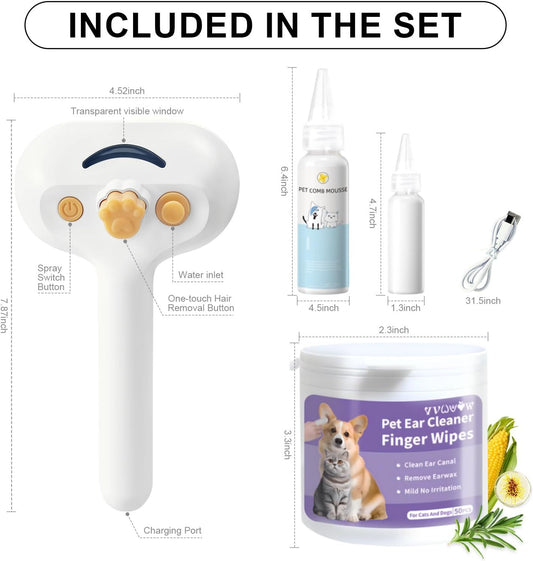 Universal Pet Steam Brush For Cats And Dogs 3-in-1 Spray Hair Removal Comb With Waterless Shampoo And Ear Towel,Tiktok, Amazon, Walmart Banned
