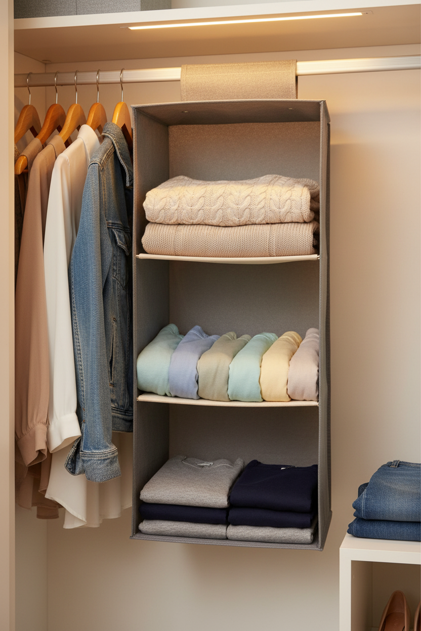 Hanging Closet Organizer – 3, 4 & 5 Layer, Beige & Grey