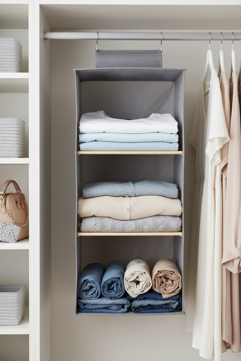 Hanging Closet Organizer – 3, 4 & 5 Layer, Beige & Grey