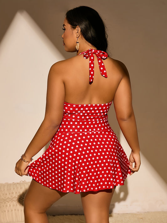 Women's Oversized Polka Dot One-piece Dress, One-piece Suit With A Neck, Cross On The Chest, Holiday Style