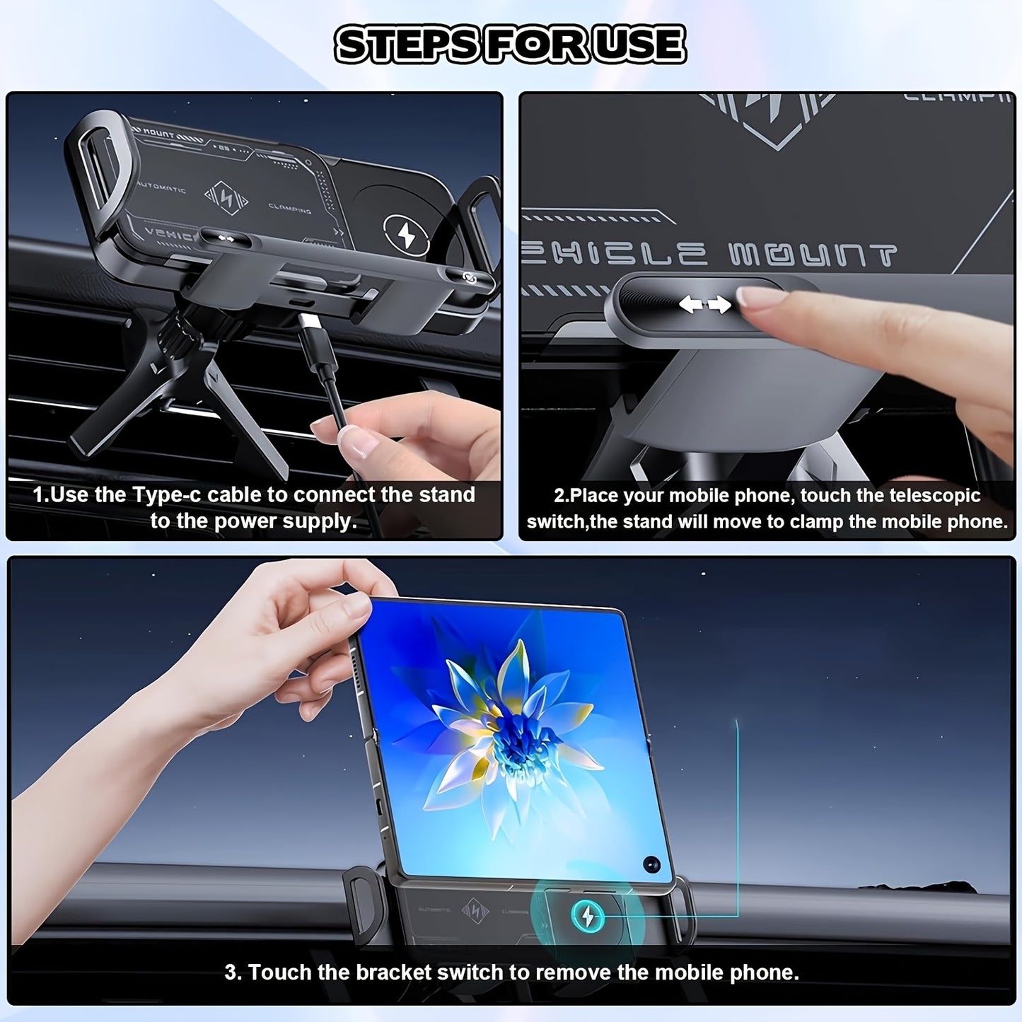 Car Universal Mobile Phone Holder 15W Wireless Fast Charging 2 In 1 Automatic Rotating Magnetic Mobile Phone Holder Car Air Outlet Holder, Automatic Clamping Automatic Rotating 90  Air Outlet Holder