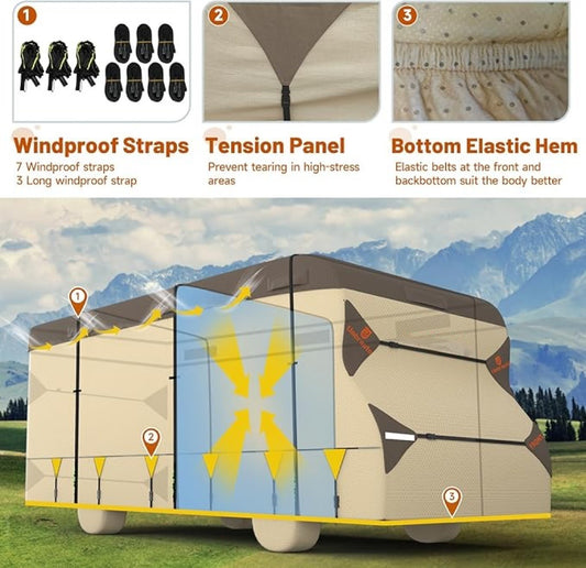 Class C RV Cover 2025 Upgraded Heavy Duty 7 Layers Top 3 Layers Side Windproof Breathable Class C Motorhome Camper Cover