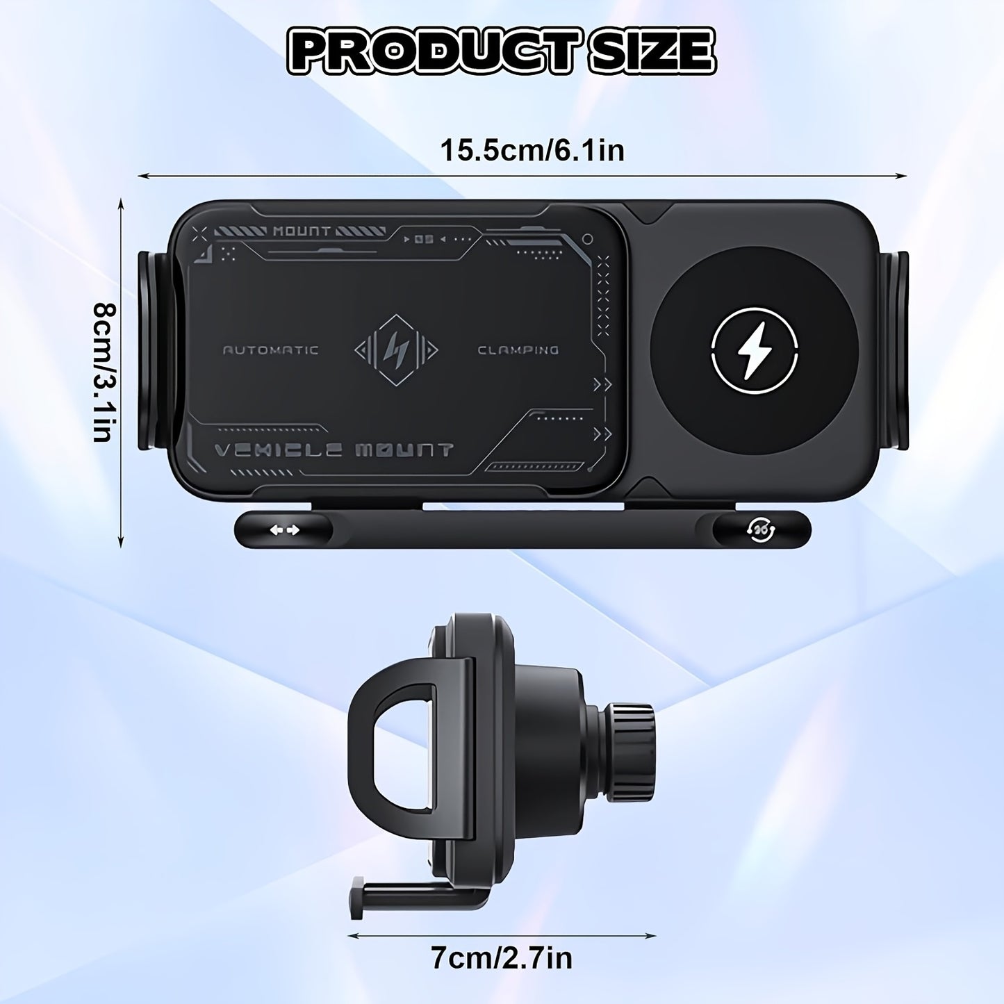 Car Universal Mobile Phone Holder 15W Wireless Fast Charging 2 In 1 Automatic Rotating Magnetic Mobile Phone Holder Car Air Outlet Holder, Automatic Clamping Automatic Rotating 90  Air Outlet Holder