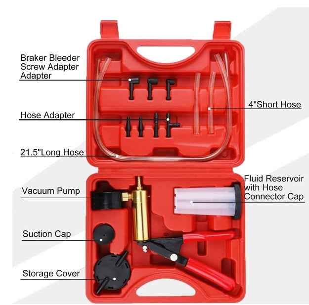 Hand Held Vacuum Pressure   Tester Set Brake Fluid Bleeder Bleeding Kit   Box