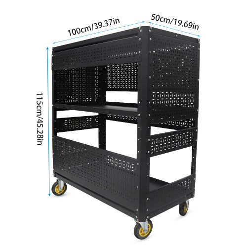 3-Tier DIY Detachable Utility Cart Storage Tool Cart With Steel Pegboard, Foldable Rolling Tool Cart With Wheels For Garage Organizer And Tool Storage