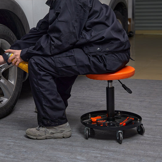 Adjustable Mechanics Rolling Creeper Seat Stool Tool Tray For Shop Garage