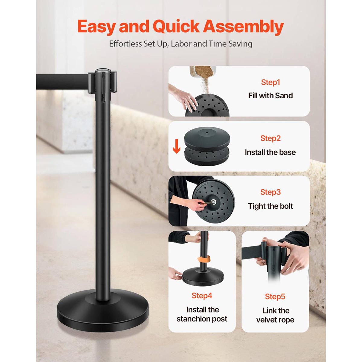 6pcs Crowd Control Stanchions with 6.5ft Retractable Belt