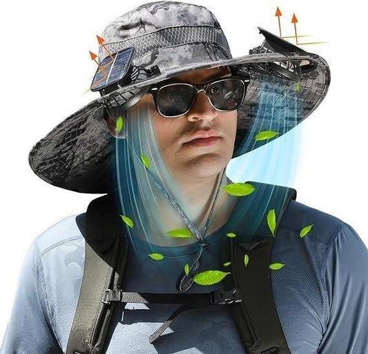 2025 New Solar Fan Outdoor Fishing Hat-Solar Sun Protection Sun Hat With Fan Solar Fan Hat Dual Power Supply Fan Outdoor Fan Solar Powered Outdoor Fishing Hat