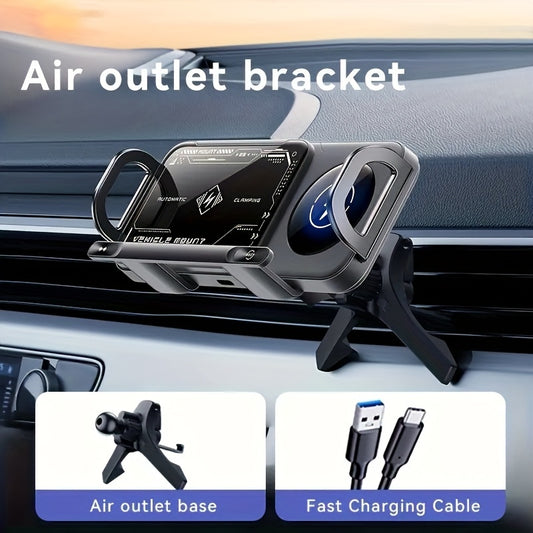 Car Universal Mobile Phone Holder 15W Wireless Fast Charging 2 In 1 Automatic Rotating Magnetic Mobile Phone Holder Car Air Outlet Holder, Automatic Clamping Automatic Rotating 90  Air Outlet Holder
