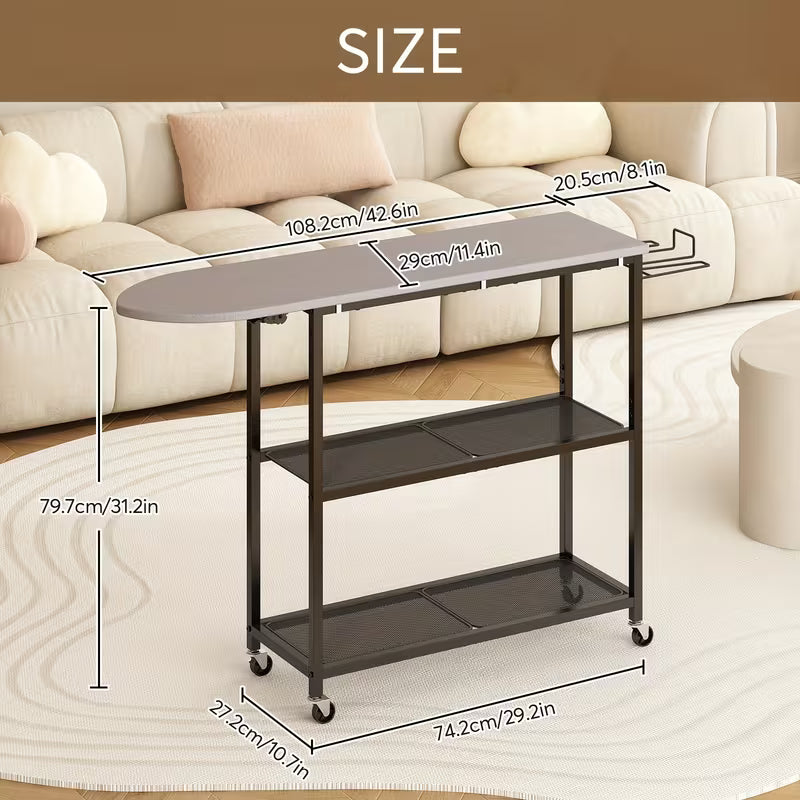 3-Layer Ironing Board Cart with Shelves and Rolling Wheels