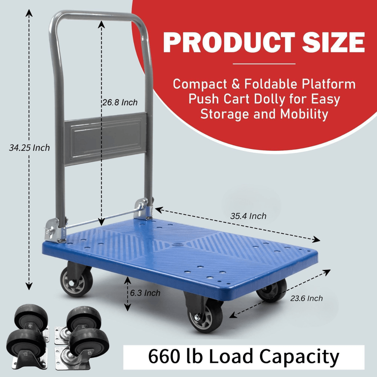 Platform Hand Truck, Compact & Foldable, 330-660 lb Capacity, Blue