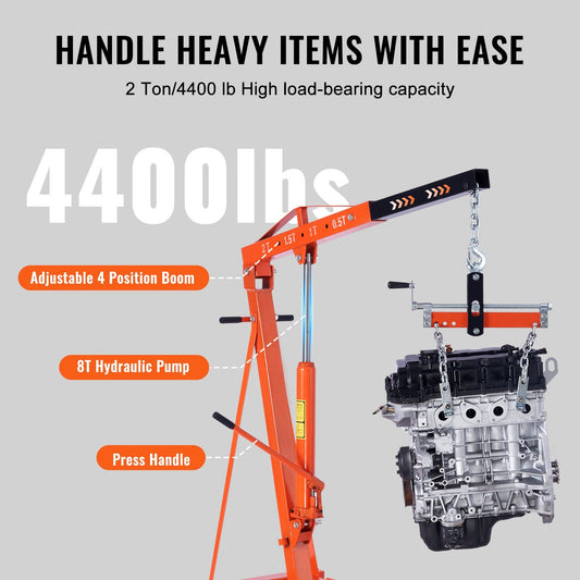 Hydraulic Engine Hoist With Lever, 2 Ton 4400 LBS Heavy-duty Cherry Picker Shop Crane, Foldable Engine Crane And Engine Hoist Leveler For Auto Repair, Motors, Weights Lifting, Loading