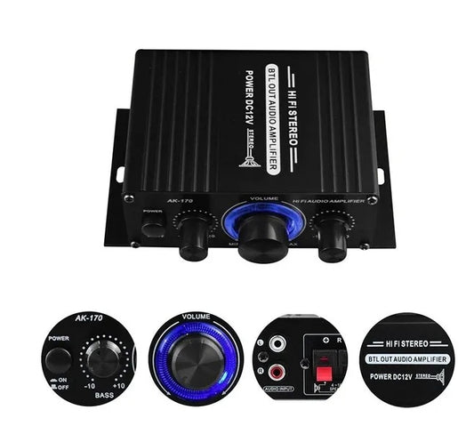 400W 12V 2 Channel Powerful Stereo Audio Power Amplifier HiFi Bass Amp Car Home