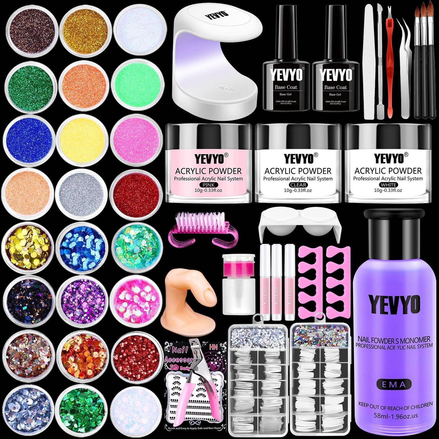 Professional 24 Color Glitter Acrylic Nail Powder And Liquid Monomer Set