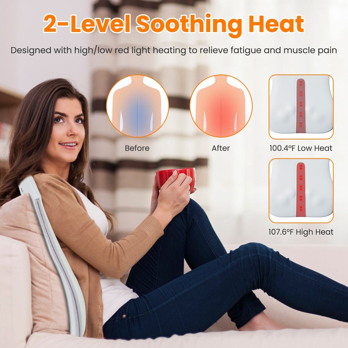1 Set  Shiatsu Back Massager 3D Deep Tissue Kneading Massage Pillow Cordless USB Rechargeable With 3 Massaging Modes 2 Heating Levels 10Mins Auto-Off For Back Shoulder Waist Lumbar No Chair