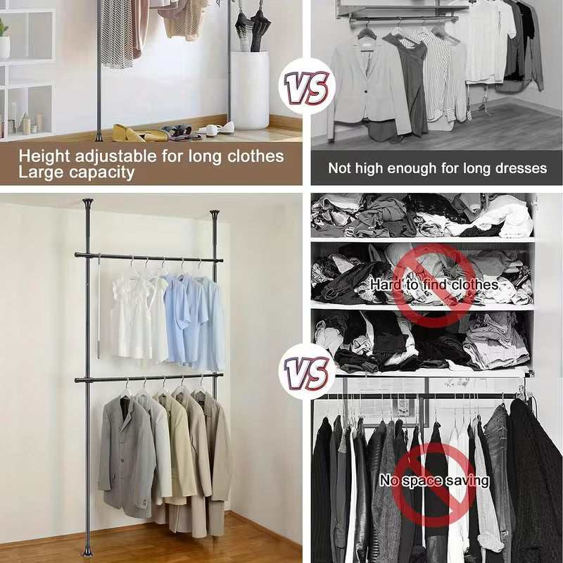 Adjustable Dual-Pole Metal Clothes Garment Rack