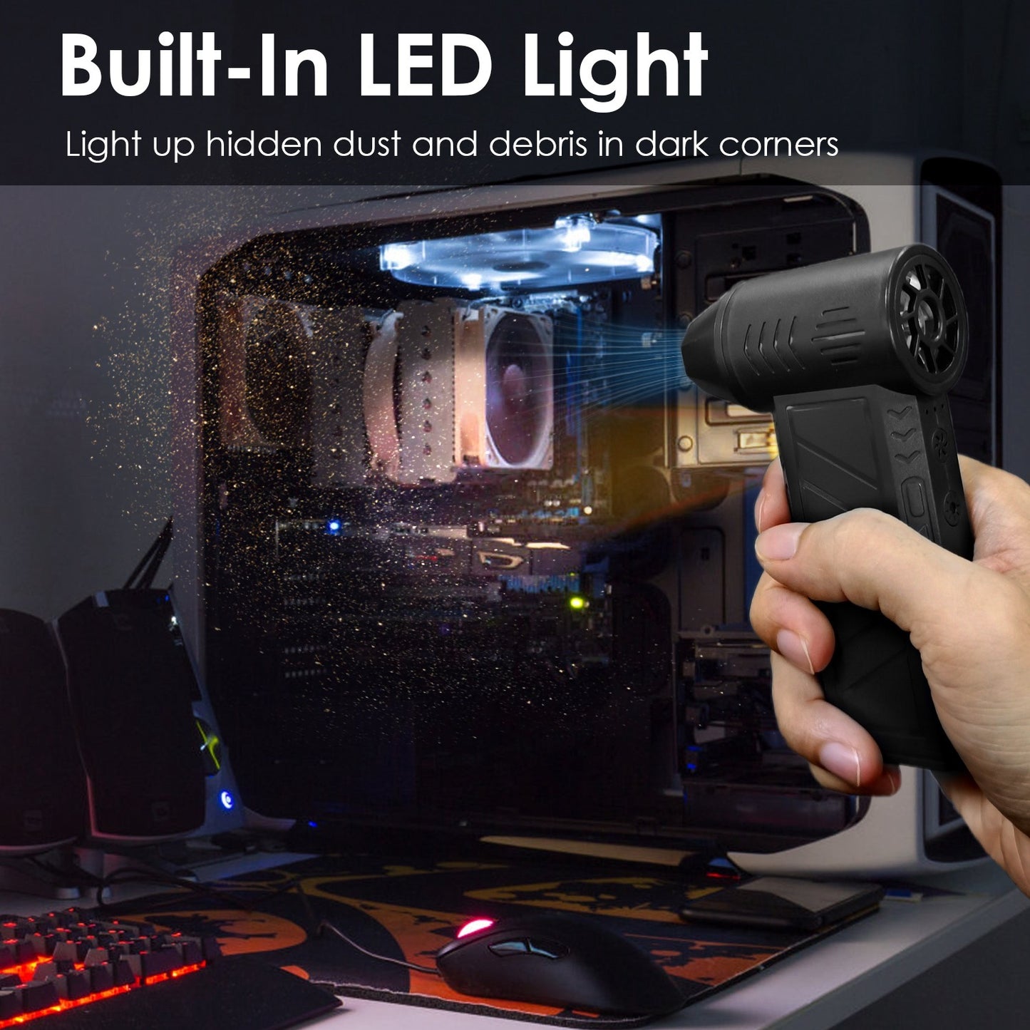 1Pc Compressed Air Duster With LED Light Up To 150000RPM Speed For PC Keyboard Cleaning High Speed Rechargeable Cordless Air Blower With 4 Speeds For Home Car Outdoor