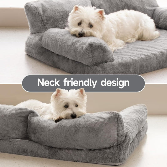 MEWOOFUN Orthopedic Dog Bed For Medium Dogs - Waterproof Pet Sofa With Supportive Foam, 35.4x25.6x11.8 Inch Washable Cover & Non-Slip Bottom, Grey
