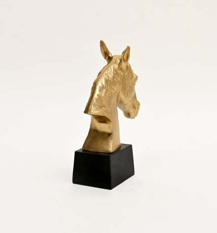 Graceful Gold Polished Aluminum Horse Sculpture On Black Base 10x6x10.75inch Table Decor Animal Figurine