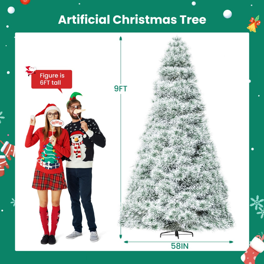 Pre-lit Artificial Christmas Tree, Prelighted Green Artificial Hinged Spruce Xmas Tree With 347 Branch Tips, 120 Incandescent Lights