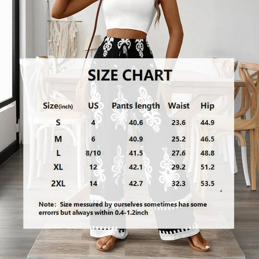 Elegant Women's High-Waisted Wide-Leg Pants With White Geometric Print Fashionable & Casual Summer Trousers