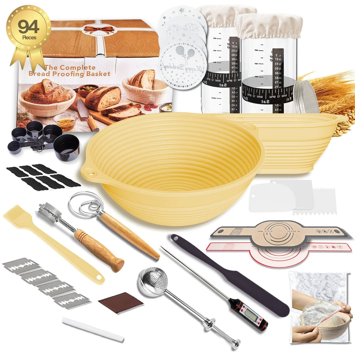 94-Piece Sourdough Bread Starter and Proofing Basket Baking Kit
