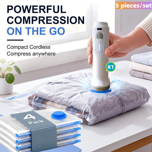 5-Piece Vacuum Storage Bag Set with Electric Air Pump