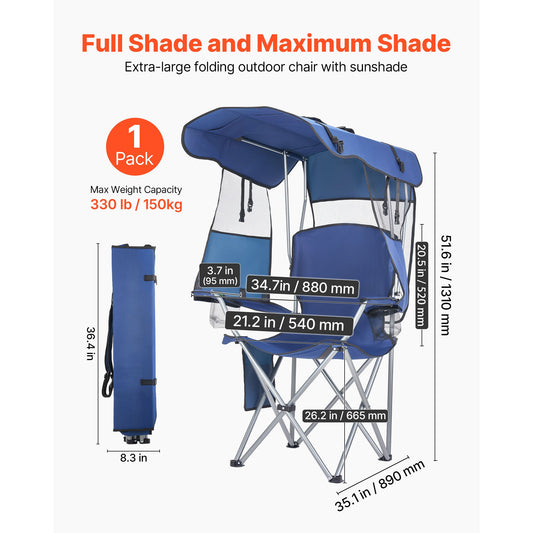 Folding Camping Chair with Canopy Shade and Cup Holders