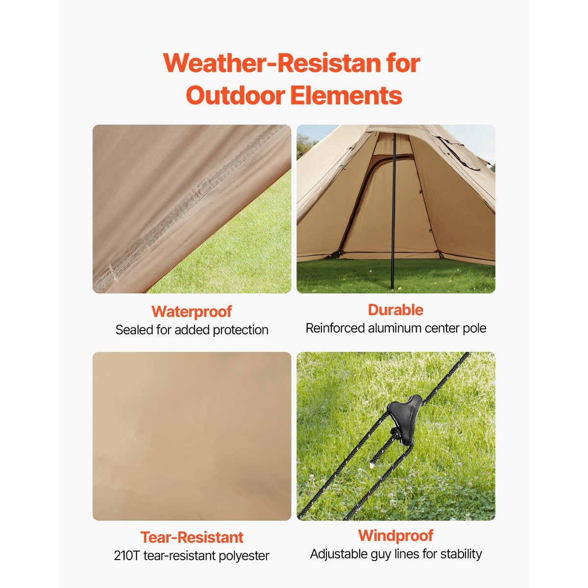 Polyester 4-Person Camping Tipi Hot Tent with Stove Jack and Inner Tent