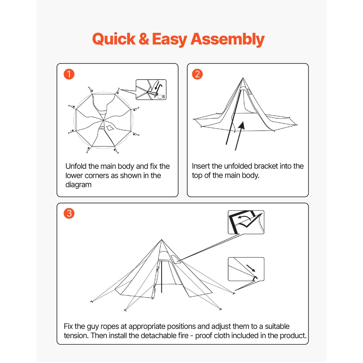 Polyester 4-Person Camping Tipi Hot Tent with Stove Jack and Inner Tent