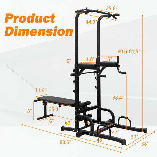 Rovix Power Tower Heavy-Duty Multi-Functional Dip Station With Bench, Pull Up Bar, And Adjustable Height For Home Gyms (SAK64327)