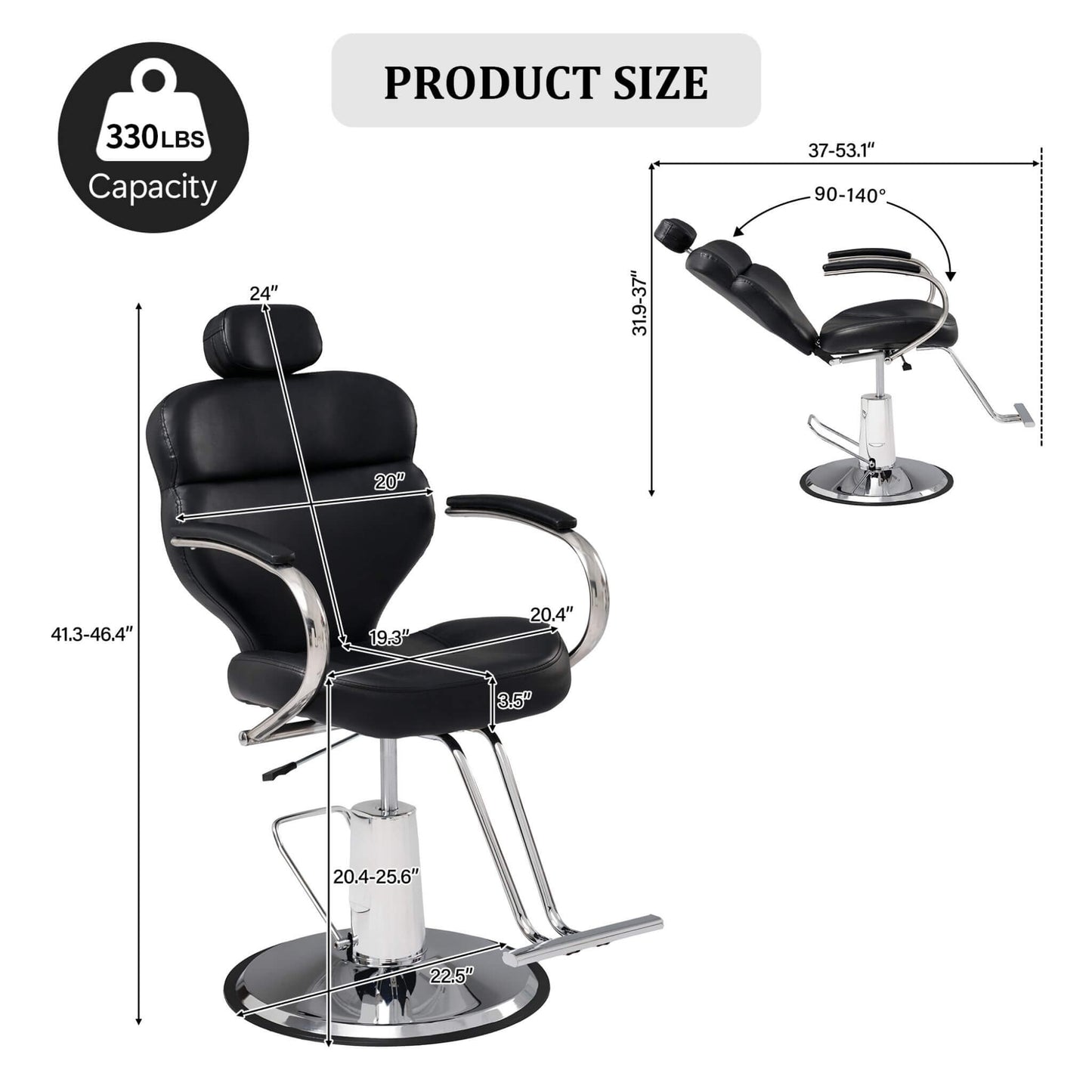 Premium Black PU Leather Reclining Barber Chair With Hydraulic Pump (SAK53892)