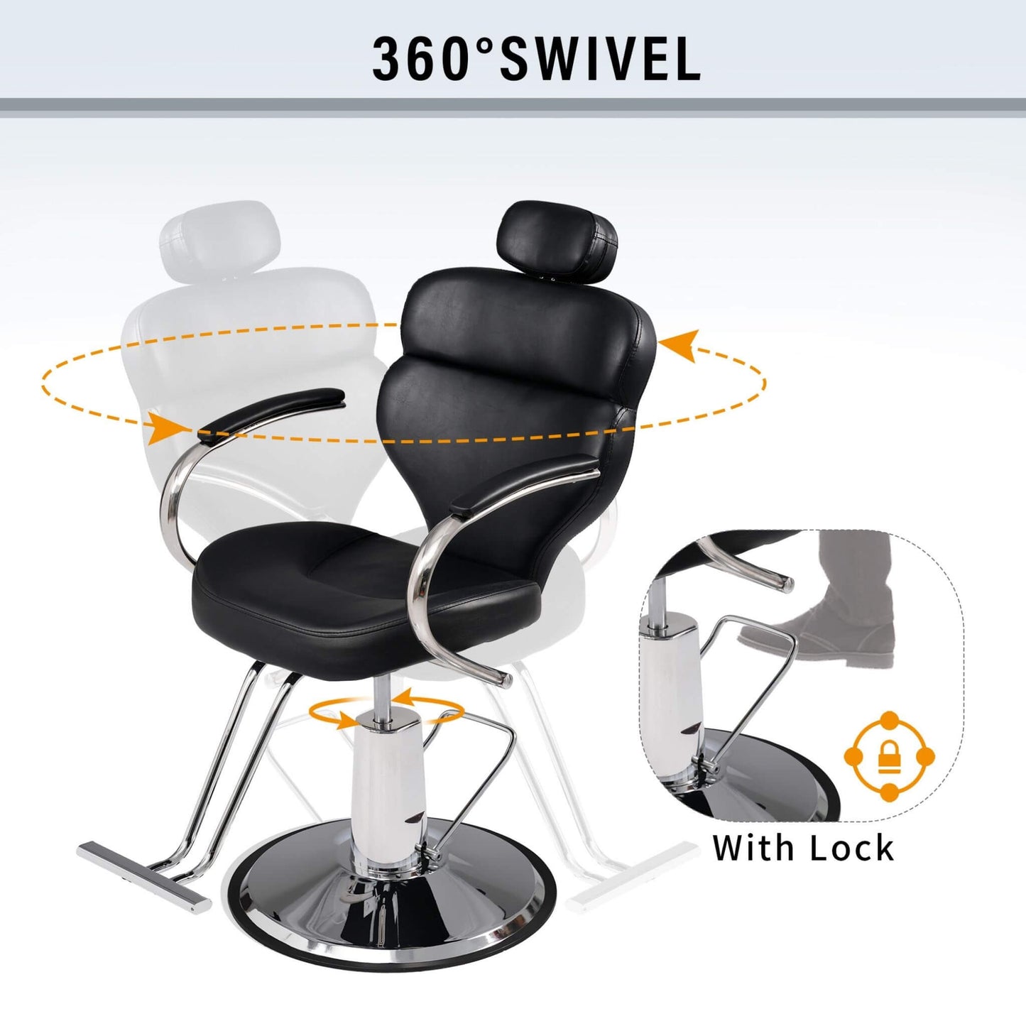 Premium Black PU Leather Reclining Barber Chair With Hydraulic Pump (SAK53892)