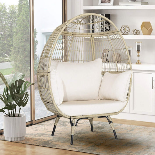 Premium 57-Inch Oversized Rattan Patio Egg Lounge Chair Basket With Cushions (SAK91684)