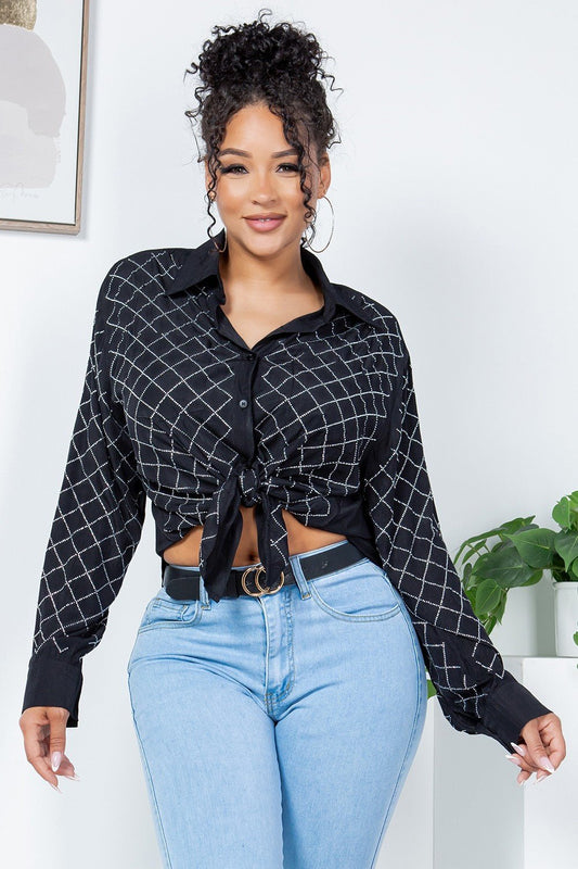 Rhinestone Button-Up Shirt Blouse – Effortless Glam Meets Everyday Comfort