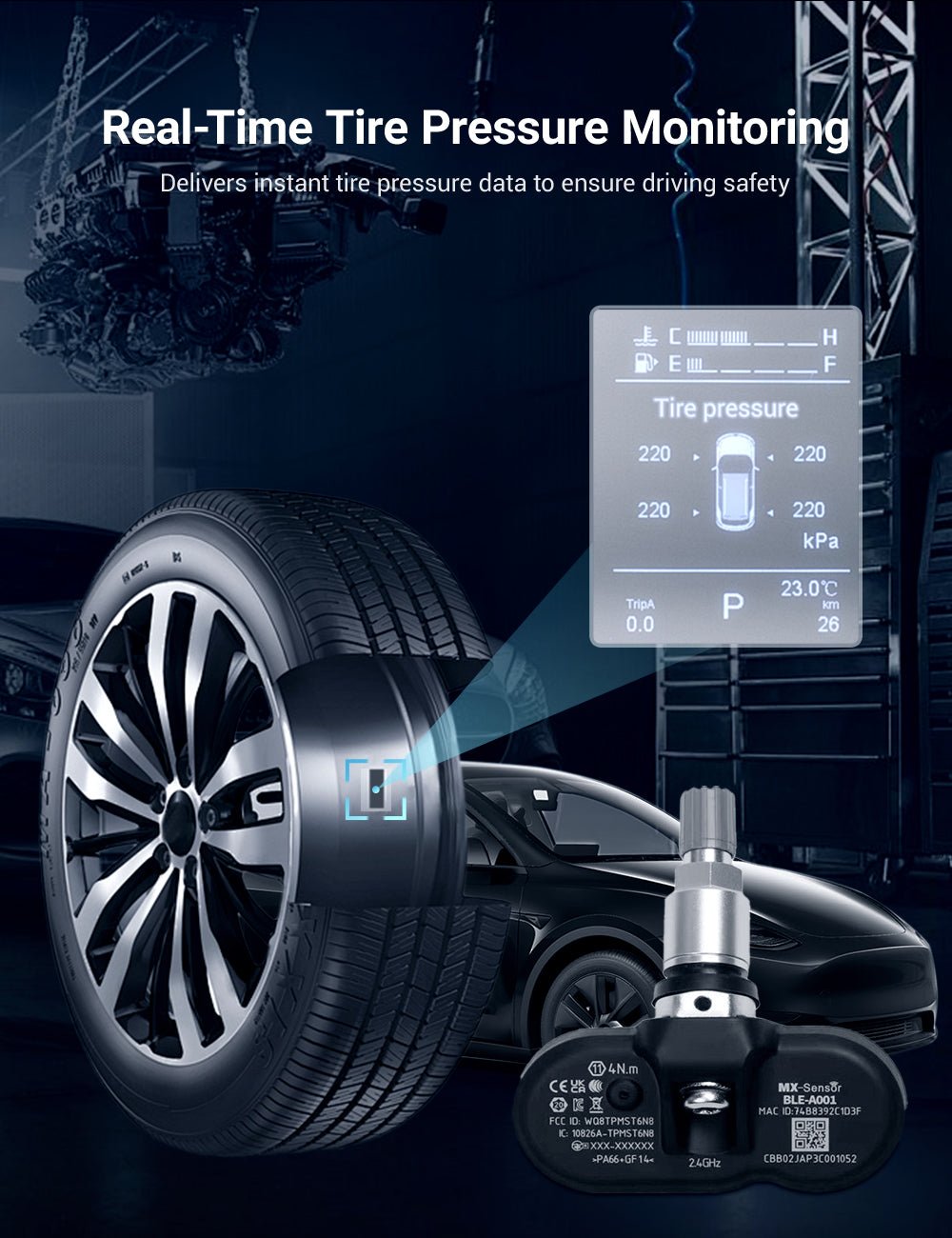 BLE Bluetooth Tire Pressure Monitoring Sensor(TPMS) for Model 3/Y/S/X