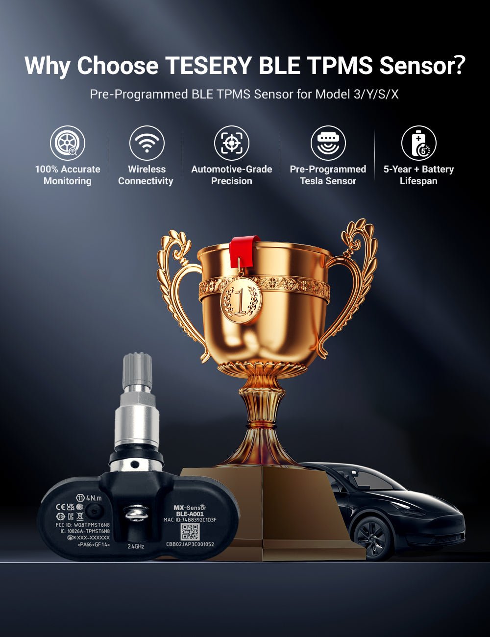 OEM BLE Bluetooth Tire Pressure Monitoring Sensor (TPMS) for Model 3/Y/S/X