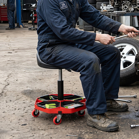 Adjustable Rolling Mechanic Seat with Storage Tray