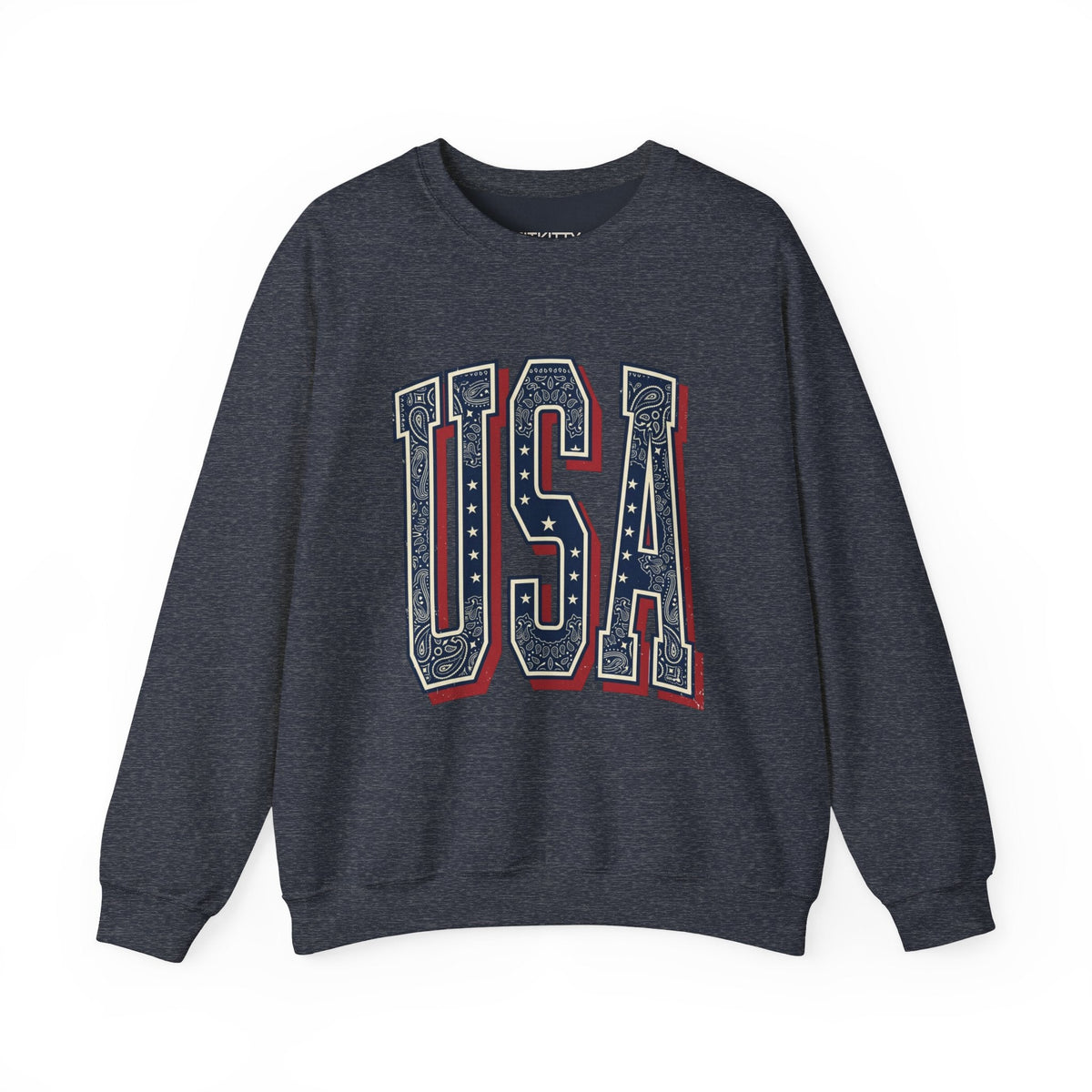 USA Varsity Embroidered Crewneck Sweatshirt | Vintage Patriotic Pullover